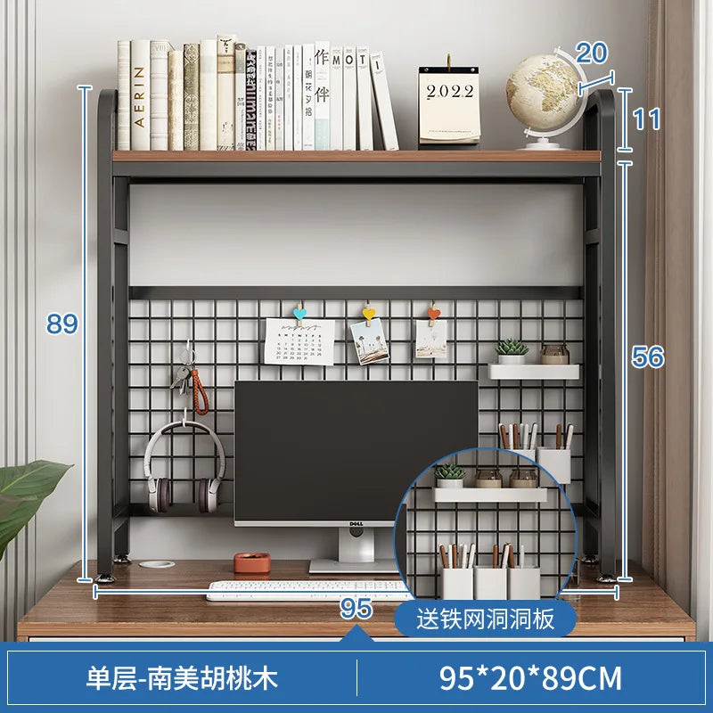 Bookshelf with Grid Desk Storage Shelf Desktop Multilayer Iron Shelf Student Computer Desk Cavity Plate Bookcase Table Rack