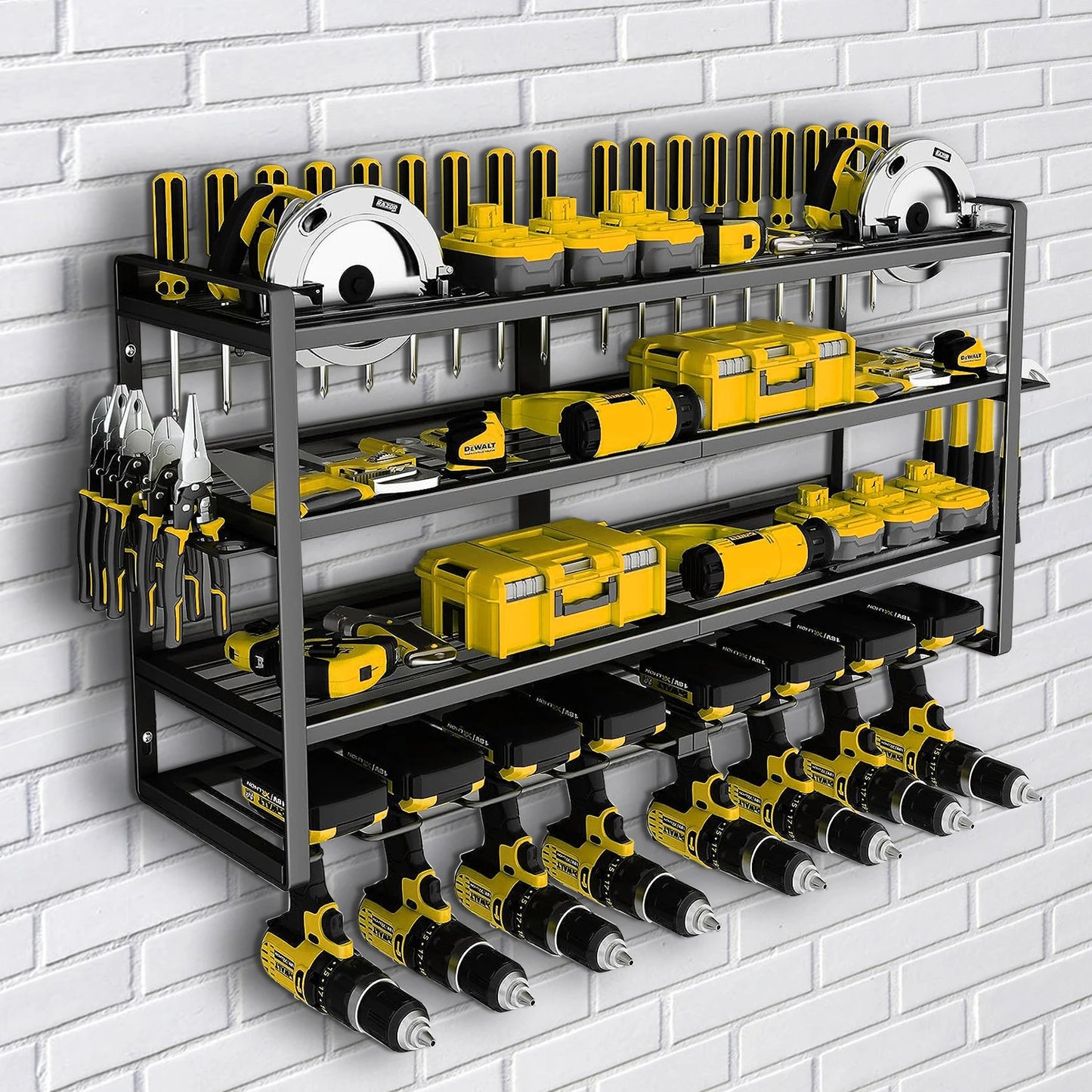 Power Tool Storage Rack 4 Layers Organizer-8 Tool Floating Shelf Wall Mount Heavy Duty Iron Drill Holder for Basement Workbench