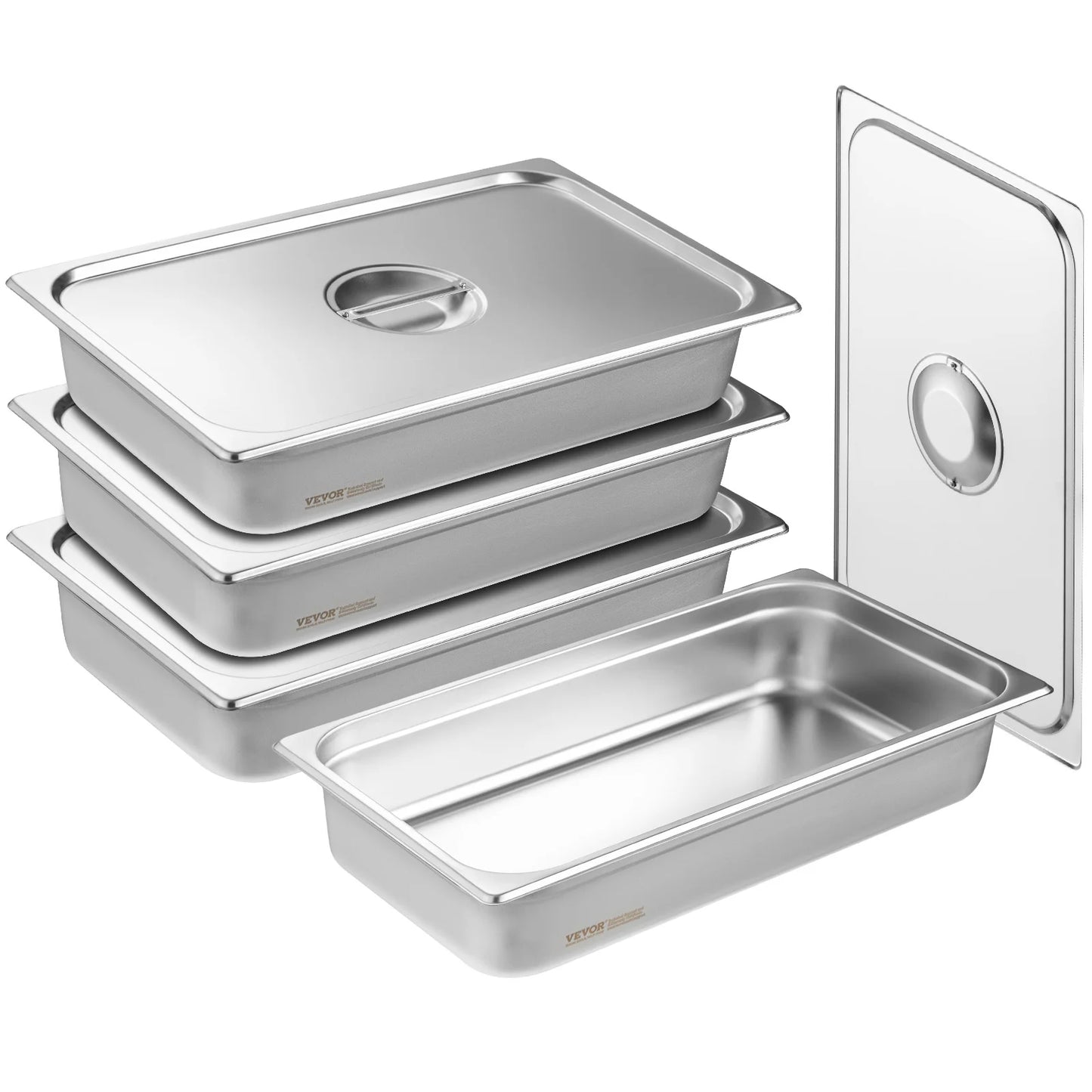 SucceBuy 4Pack Hotel Pans Full Size Anti-Jam Steam Pan with Lid Stainless Steel Steam Table Pan 4-Inch Deep Commercial Table Pan