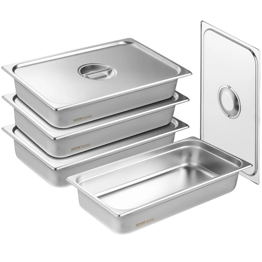 SucceBuy 4Pack Hotel Pans Full Size Anti-Jam Steam Pan with Lid Stainless Steel Steam Table Pan 4-Inch Deep Commercial Table Pan