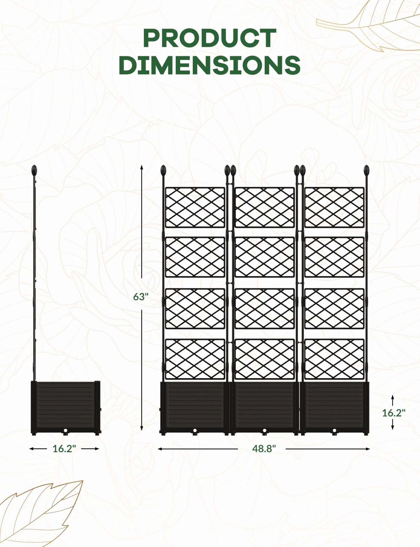 Planter Box With Trellis, 50x63In Raised Garden Bed For Climbing Plants Vines, Outdoor Planter For Vegetables Flowers Patio