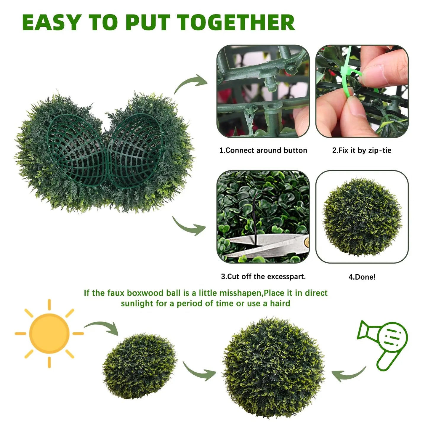 New Topiary Balls Artificial Outdoor Set of 2, Artificial Topiary Cedar Balls for Home Wedding Decor Green 44/48/54/55/59/63 CM