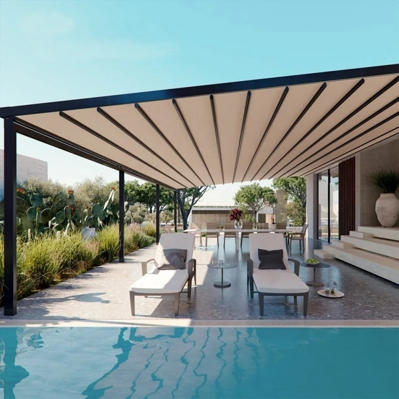Electric Retractable Awning Motorized Folding Canopy Patio Restaurant Balcony Waterproof Sun Shade Remote Control Aluminum Frame