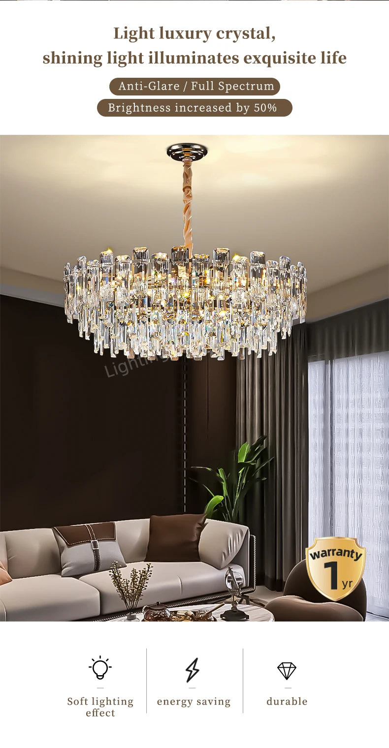 Loft Pendant Lighting Crystal Chandelier Ceiling for Dining Room Modern Led Ceiling Hanging Lamp for Living Room Villa