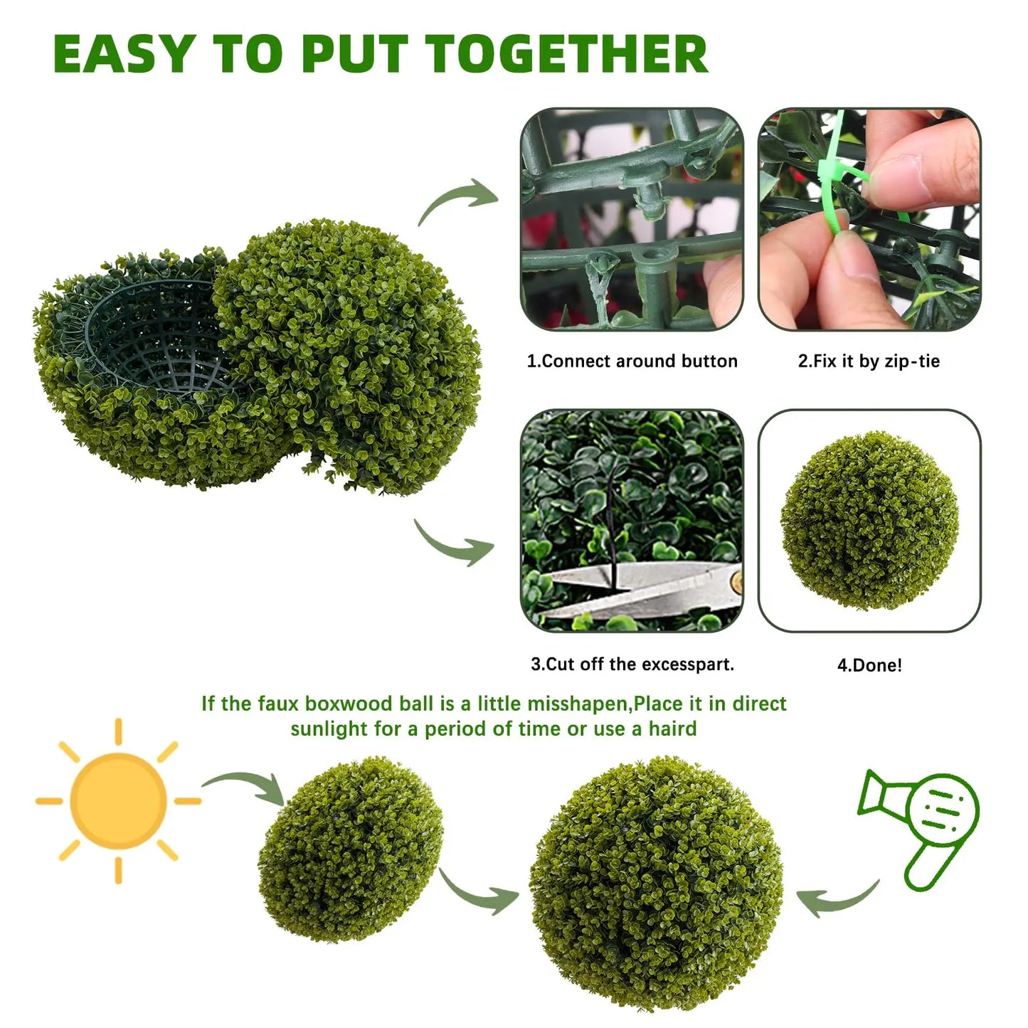 New Topiary Balls Artificial Outdoor Set of 2, Artificial Topiary Cedar Balls for Home Wedding Decor Green 44/48/54/55/59/63 CM