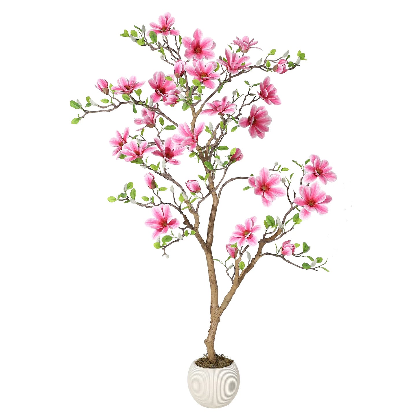 Lifelike Pink Magnolia Artificial Tree for Home Decor – Realistic Tall Silk Faux Plant Flower in Pot for Living Room Entryway