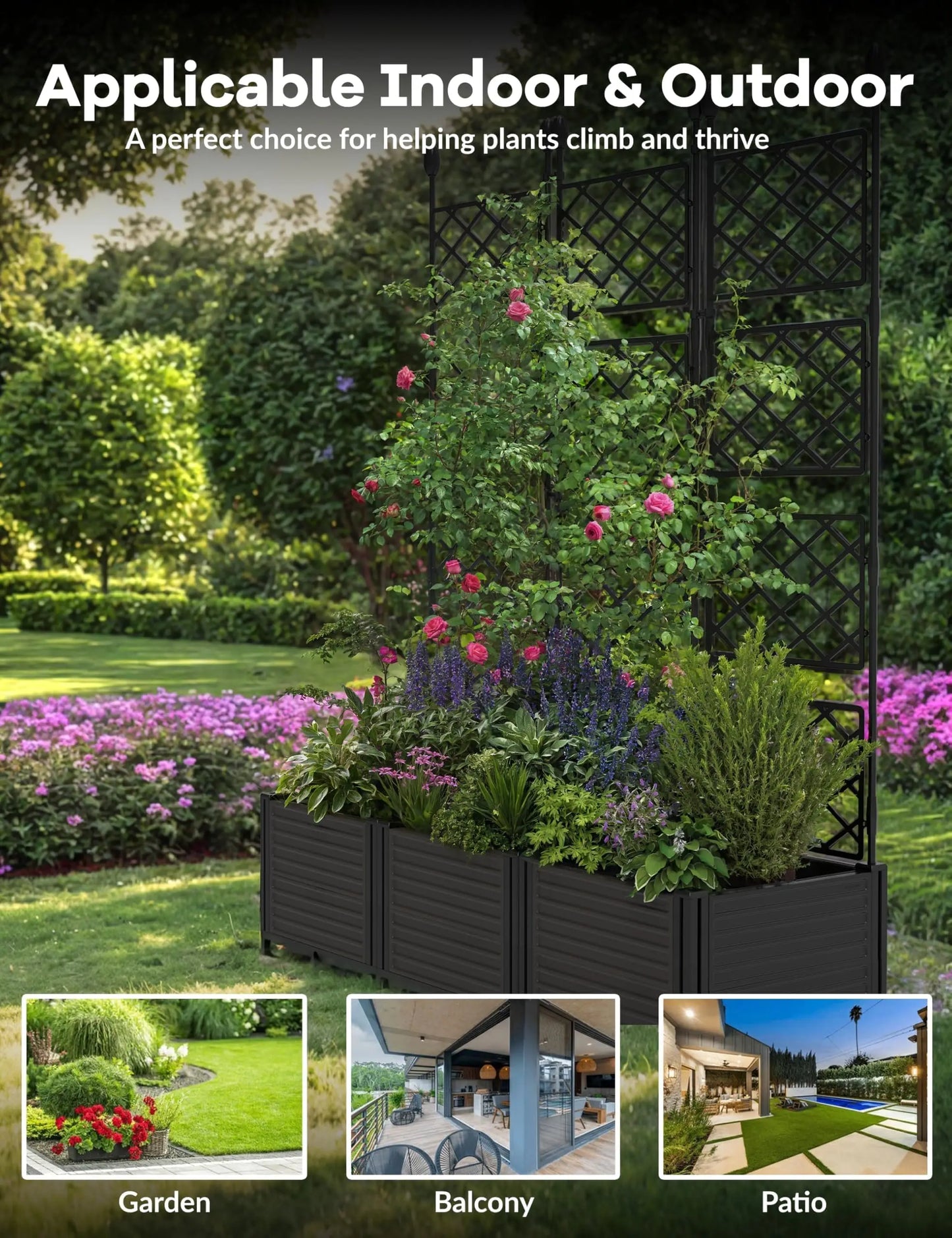 Planter Box With Trellis, 50x63In Raised Garden Bed For Climbing Plants Vines, Outdoor Planter For Vegetables Flowers Patio