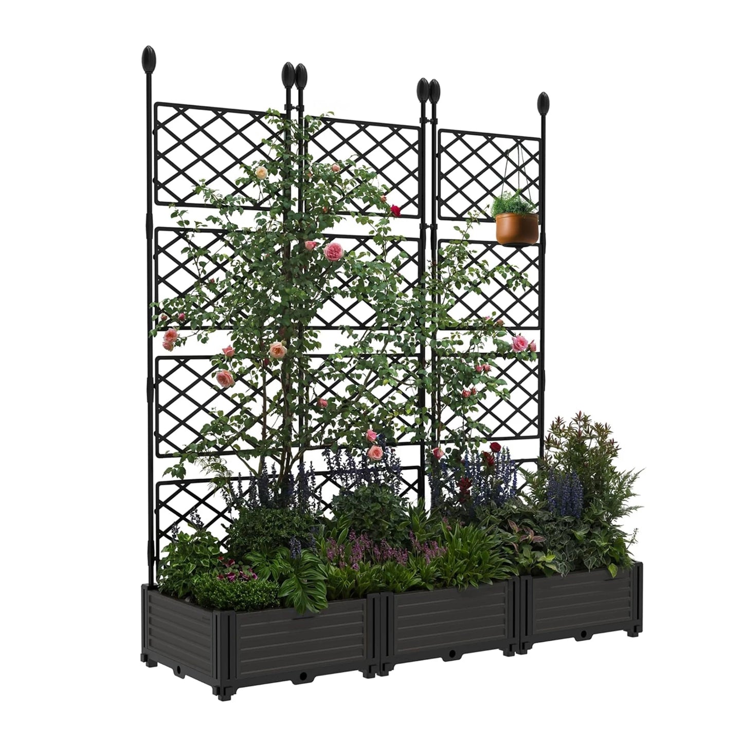 Planter Box With Trellis, 50x63In Raised Garden Bed For Climbing Plants Vines, Outdoor Planter For Vegetables Flowers Patio