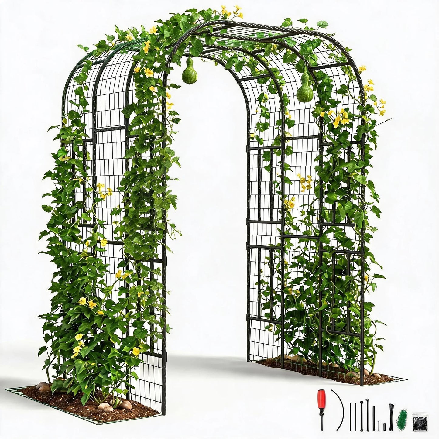 Extra Tall 7.3FT Garden Arch Trellis, PE-Coated Steel Plant Arbor For Cucumbers, Beans, Roses, Outdoor Patio Decor Arbor