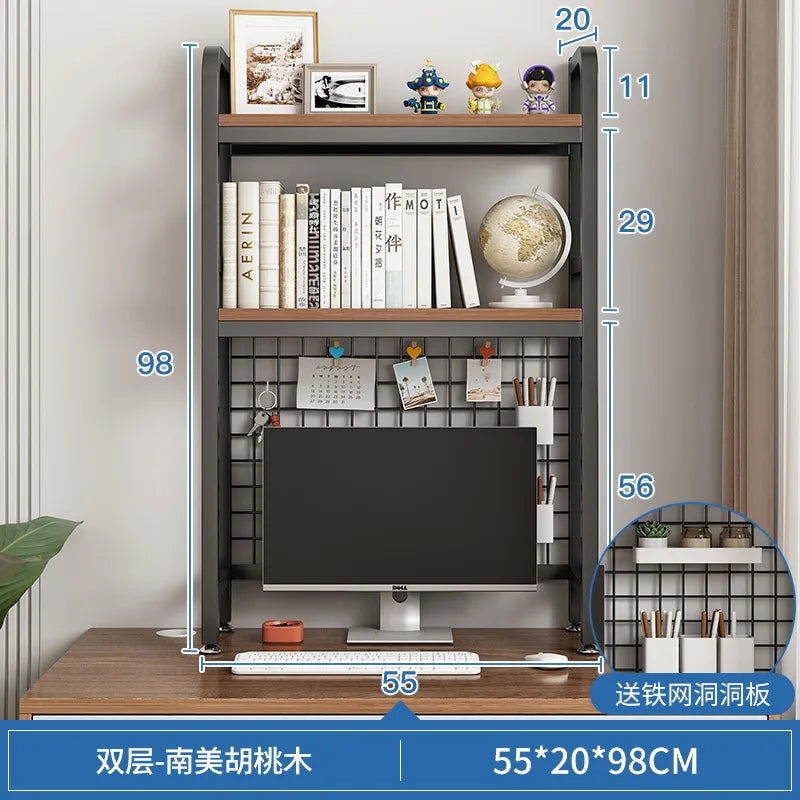 Bookshelf with Grid Desk Storage Shelf Desktop Multilayer Iron Shelf Student Computer Desk Cavity Plate Bookcase Table Rack