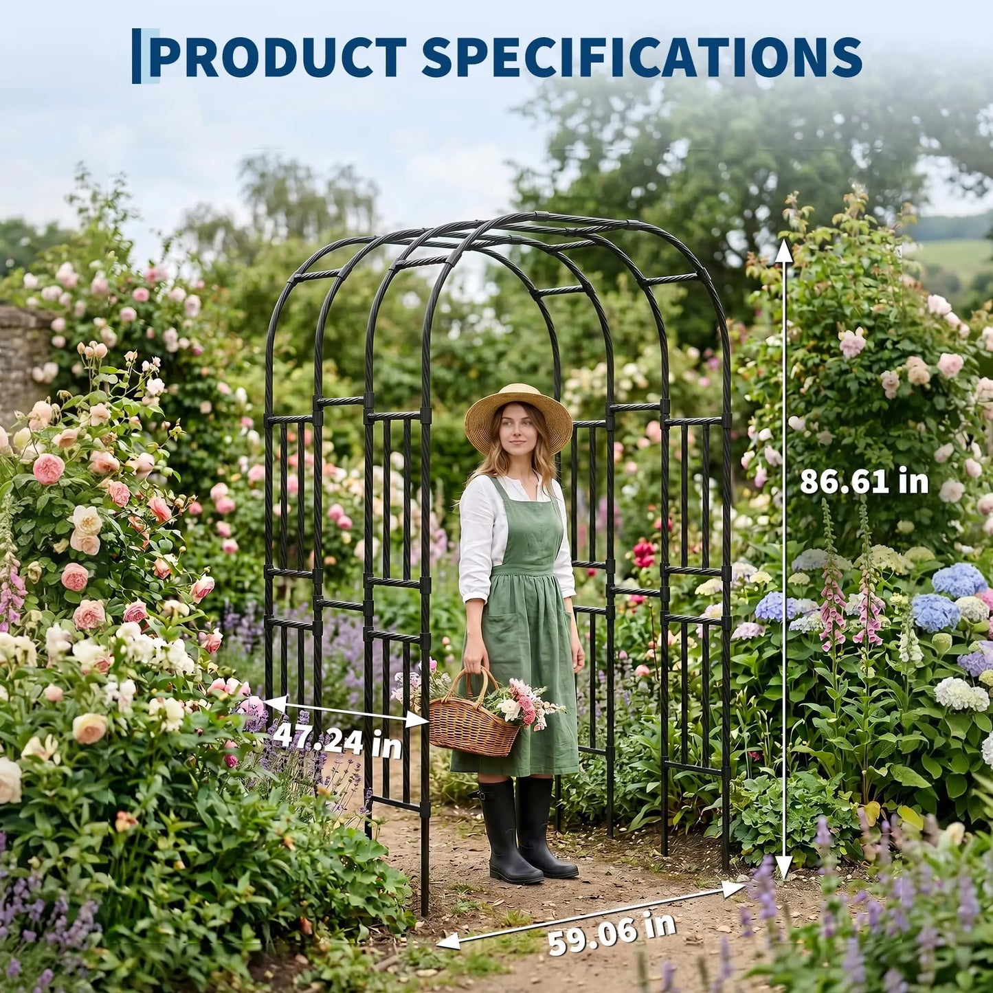 Extra Tall 7.3FT Garden Arch Trellis, PE-Coated Steel Plant Arbor For Cucumbers, Beans, Roses, Outdoor Patio Decor Arbor