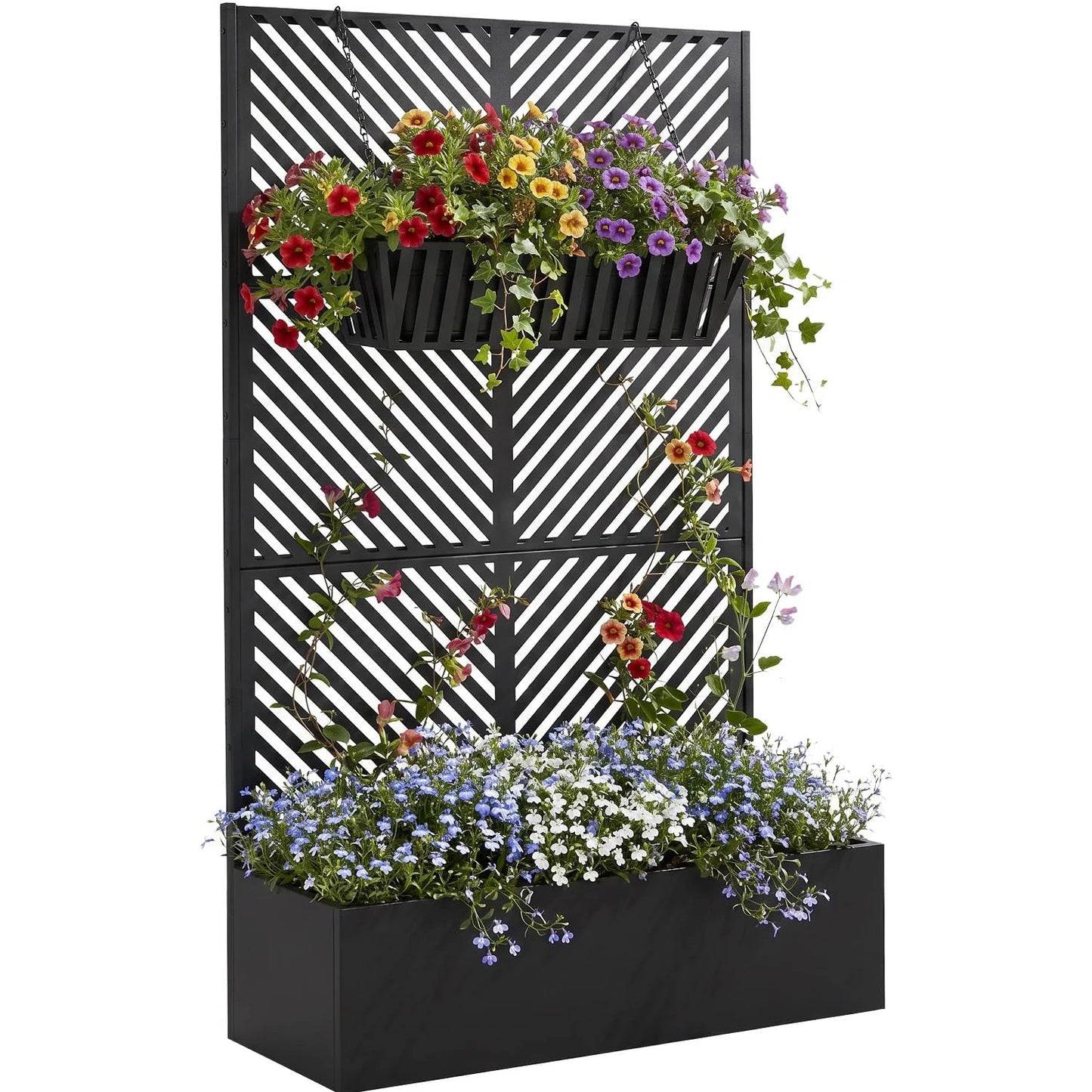 71'' Metal Raised Planter Box With Trellis, Outdoor Garden Bed With Privacy Screen, Drainage Holes For Climbing Plants Vegetables