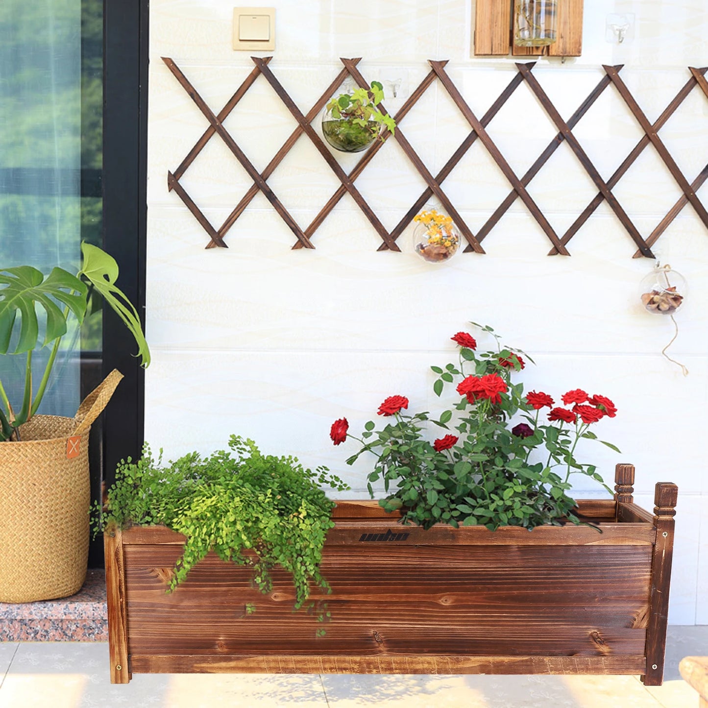 Raised Garden Bed Flower or Vegetable Planter Window Mounted Plant Box for Garden, Yard Wood Box for Planting