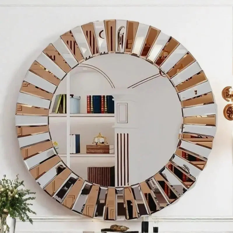 60/80CM Round Starburst Decorative Wall Mirror Gorgeous Tawny Accent Mirror for Bathroom Bedroom Living Room Dining Room