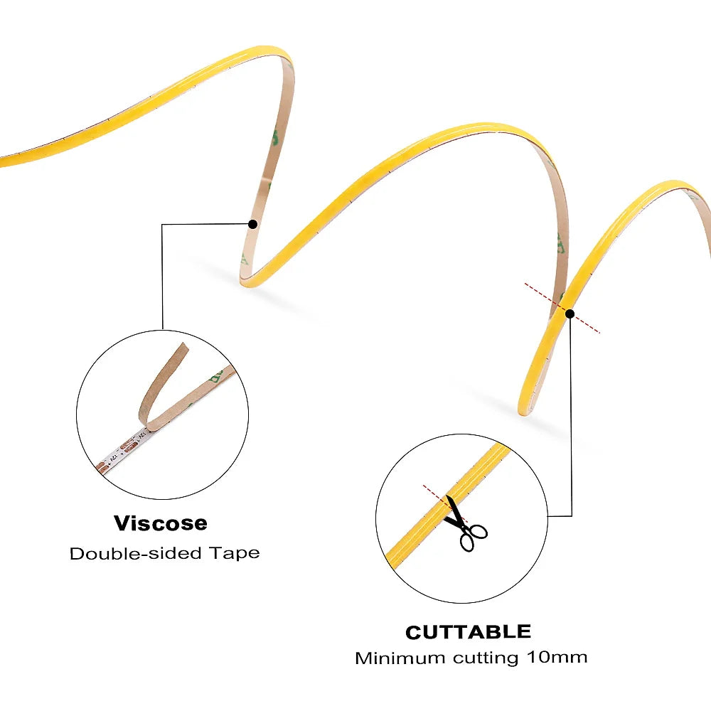 5MM Ultra Thin COB LED Strip Light 24V 12V Warm Natural Cold White Red Blue Green Amber Yellow Color RA90 Flexible LED Tape