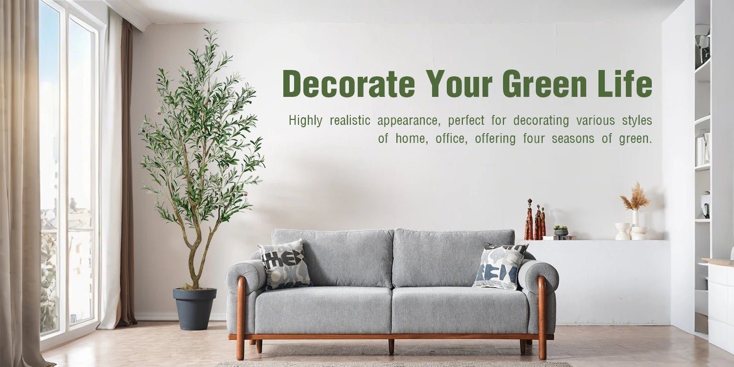 Olive Trees Artificial Indoor, 5.25/6.10/7.10FT Tall Faux Olive Tree with Black Pot, Artificial Plants with Natural Wood Trunk and Lifelike Fruits for Home Office Decor