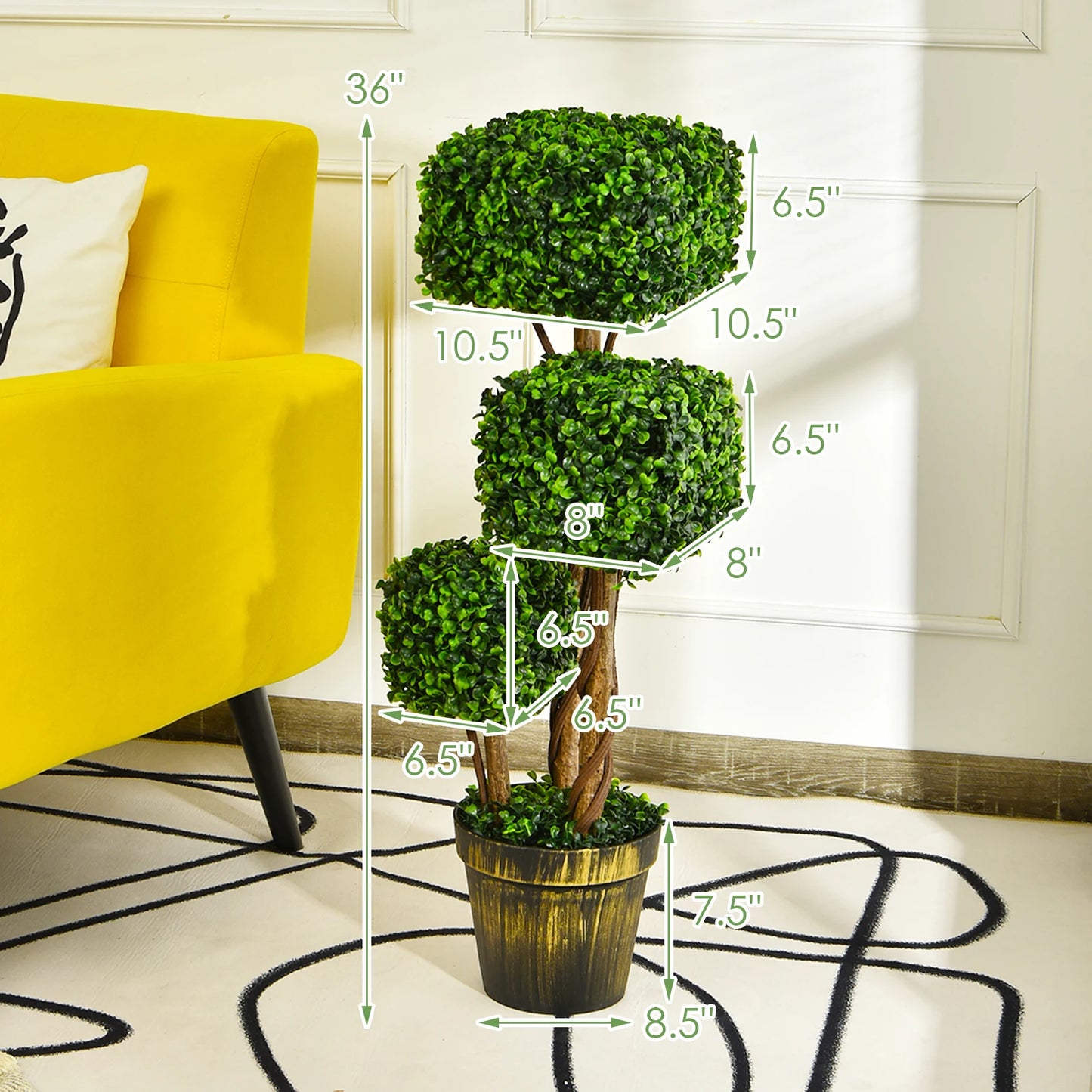 36" Artificial Boxwood Topiary Tree UV Protected Indoor Outdoor Decor