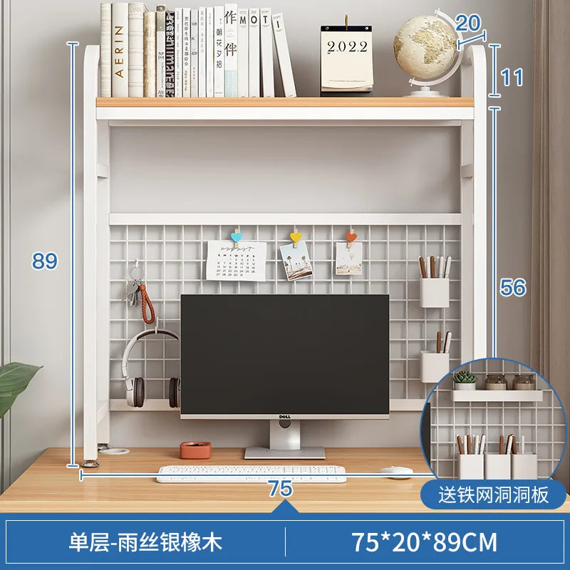 Bookshelf with Grid Desk Storage Shelf Desktop Multilayer Iron Shelf Student Computer Desk Cavity Plate Bookcase Table Rack