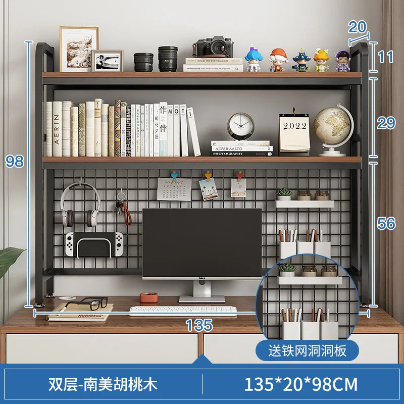 Bookshelf with Grid Desk Storage Shelf Desktop Multilayer Iron Shelf Student Computer Desk Cavity Plate Bookcase Table Rack