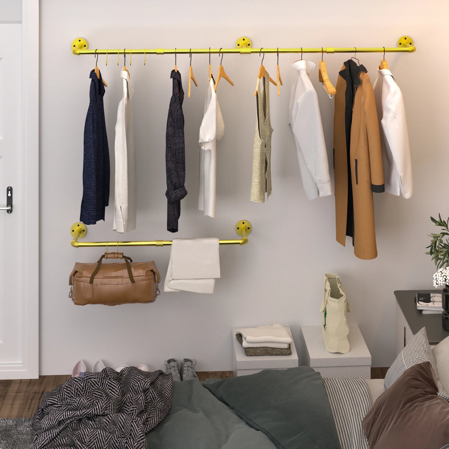 Wall Mounted Clothes Rack Industrial Pipe for Hanging Clothes, Space-Saving Closet Rod Multi-Purpose Hang Bedroom Laundry Room