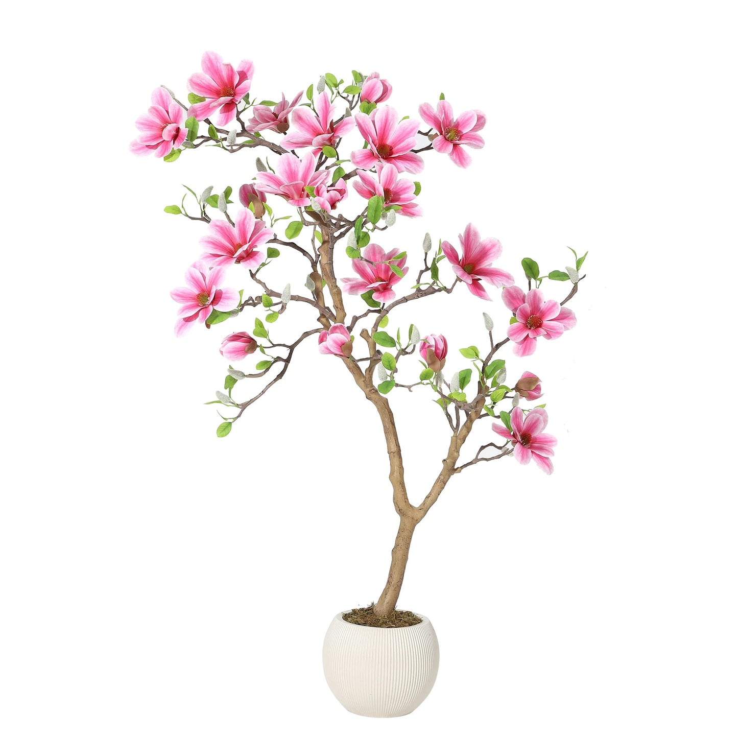 Lifelike Pink Magnolia Artificial Tree for Home Decor – Realistic Tall Silk Faux Plant Flower in Pot for Living Room Entryway