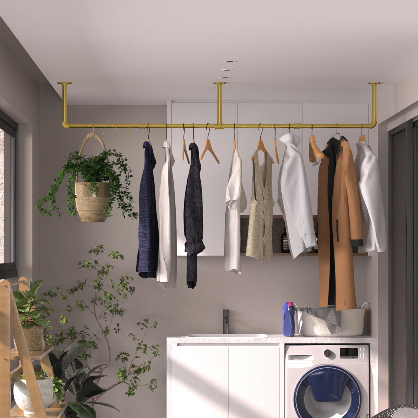 Wall Mounted Clothes Rack Industrial Pipe for Hanging Clothes, Space-Saving Closet Rod Multi-Purpose Hang Bedroom Laundry Room