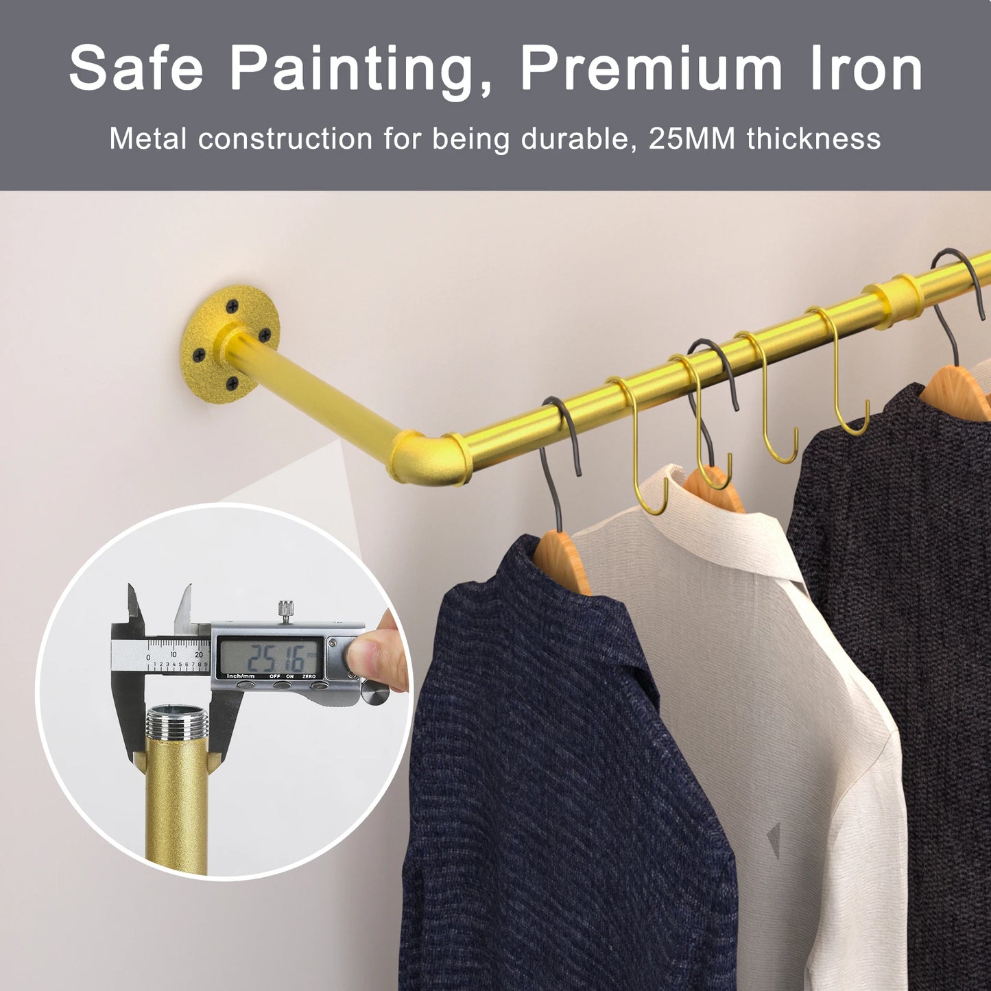 Wall Mounted Clothes Rack Industrial Pipe for Hanging Clothes, Space-Saving Closet Rod Multi-Purpose Hang Bedroom Laundry Room