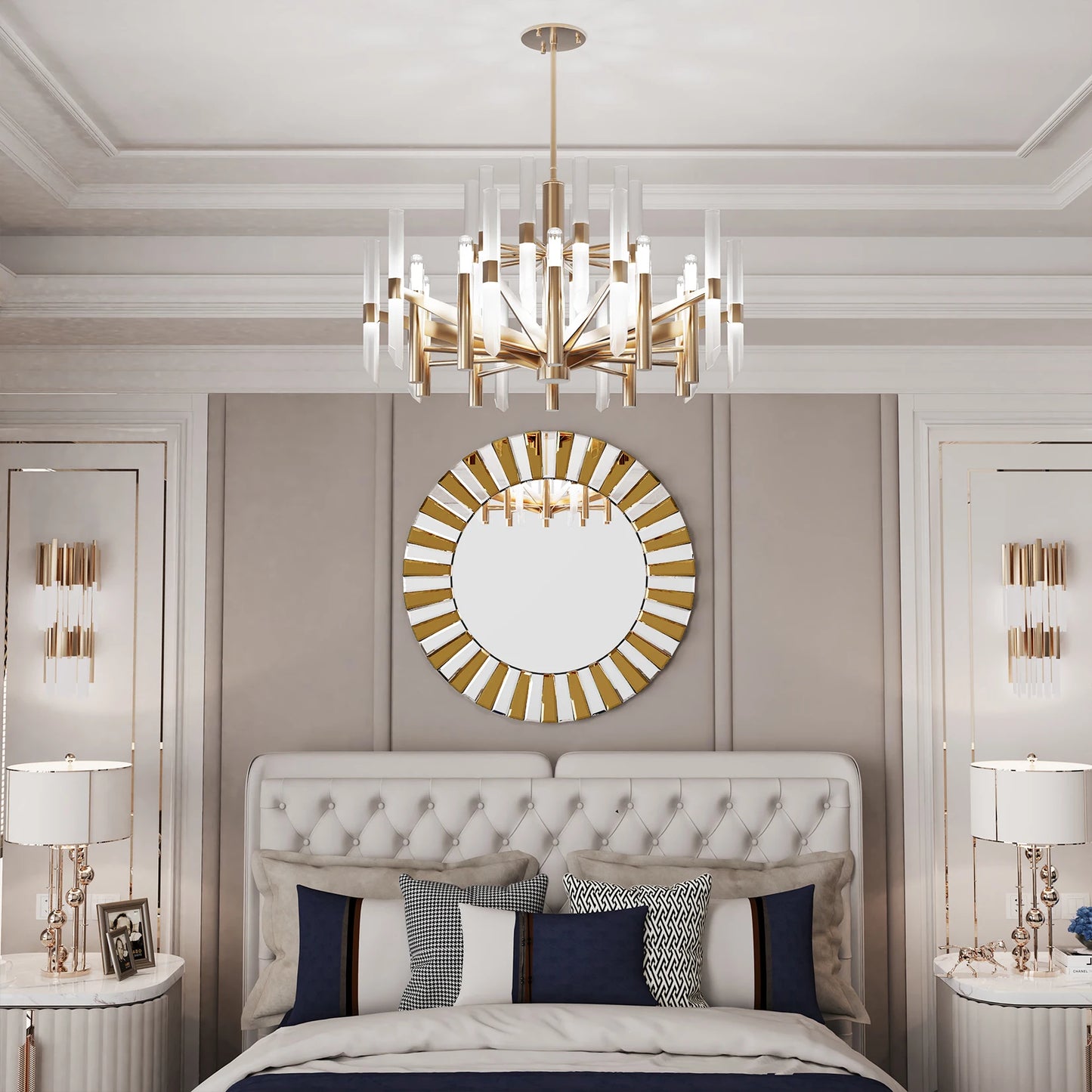 60/80CM Round Starburst Decorative Wall Mirror Gorgeous Tawny Accent Mirror for Bathroom Bedroom Living Room Dining Room