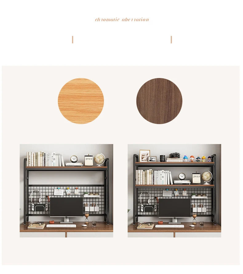 Bookshelf with Grid Desk Storage Shelf Desktop Multilayer Iron Shelf Student Computer Desk Cavity Plate Bookcase Table Rack