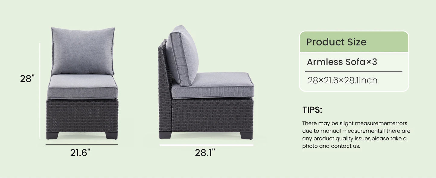 Farini Patio Sectional Sofa Set, Outdoor Furniture with Ottoman, Water/Oil/Stain-Resistant Fabric, Dark Gray Cushion + Gray Wick