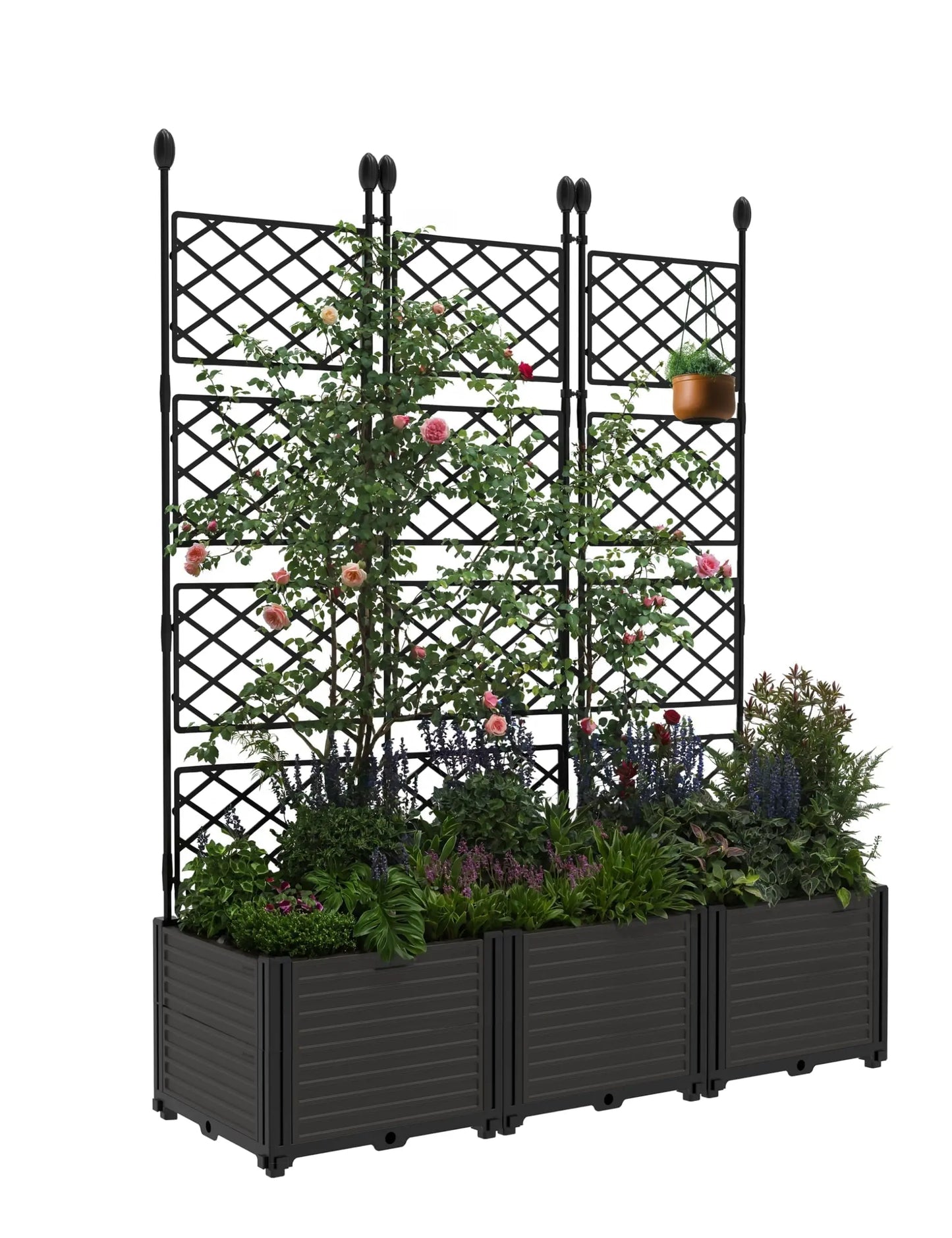Planter Box With Trellis, 50x63In Raised Garden Bed For Climbing Plants Vines, Outdoor Planter For Vegetables Flowers Patio