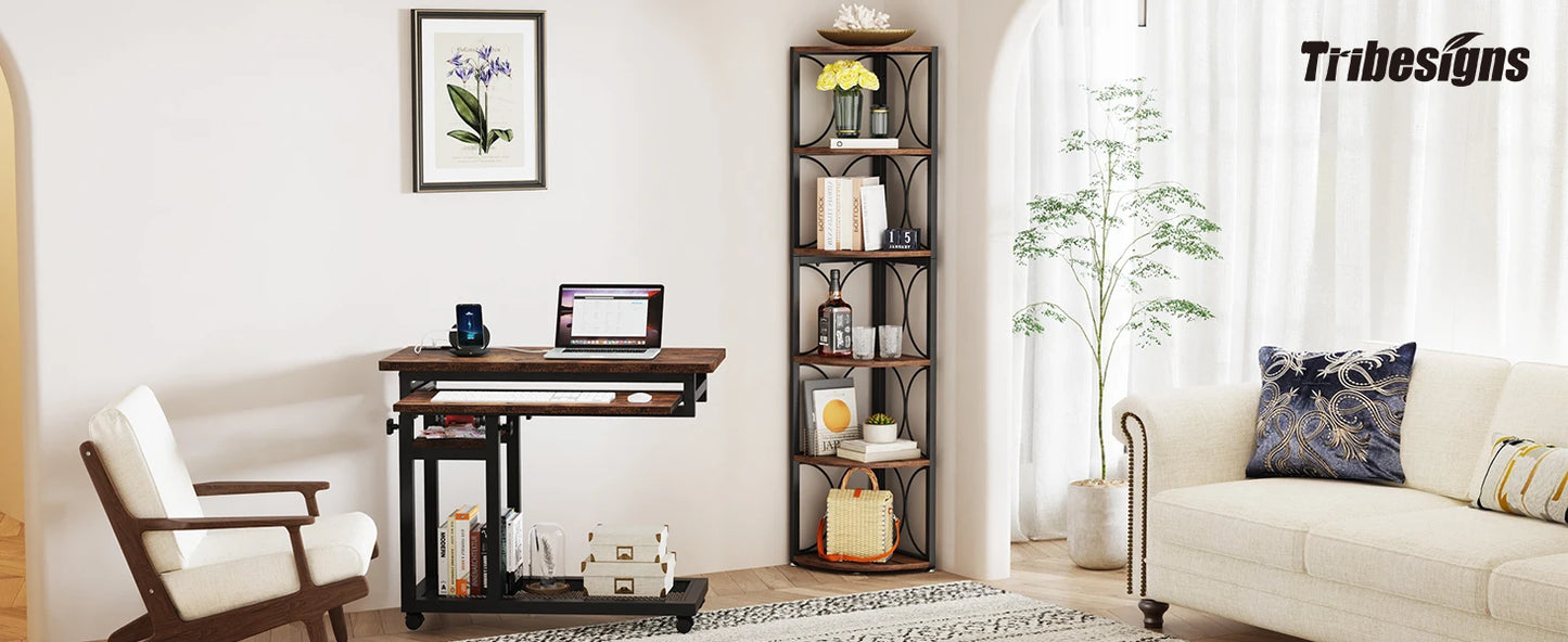 Tribesigns 6 Tier Tall Corner Shelf, 61 inch Rustic Corner Bookshelf Storage Rack Standing Shelving Unit
