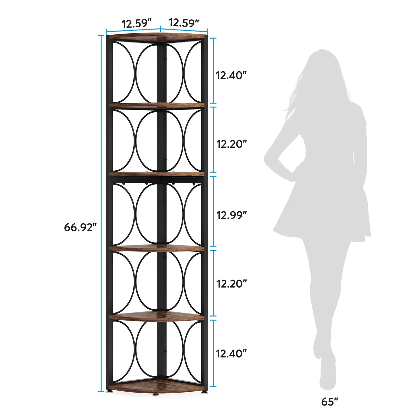Tribesigns 6 Tier Tall Corner Shelf, 61 inch Rustic Corner Bookshelf Storage Rack Standing Shelving Unit