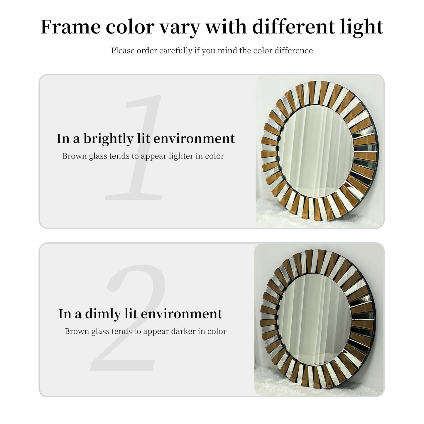 60/80CM Round Starburst Decorative Wall Mirror Gorgeous Tawny Accent Mirror for Bathroom Bedroom Living Room Dining Room