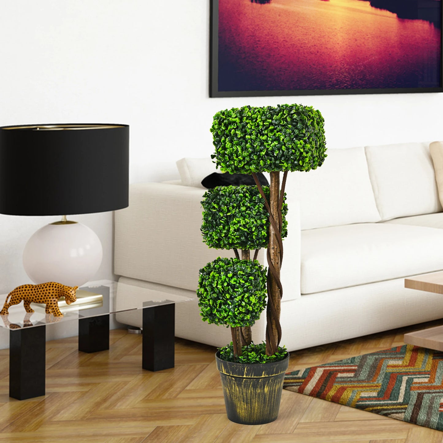 36" Artificial Boxwood Topiary Tree UV Protected Indoor Outdoor Decor