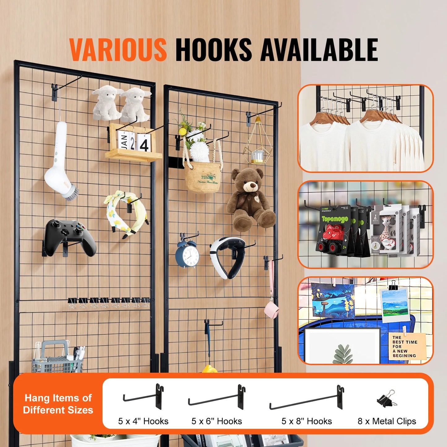 SucceBuy Grid Wall Panels Tower Wire Gridwall Display Racks Double Side Gridwall Panels for Art Craft Shows Retail Shop w/ Hooks