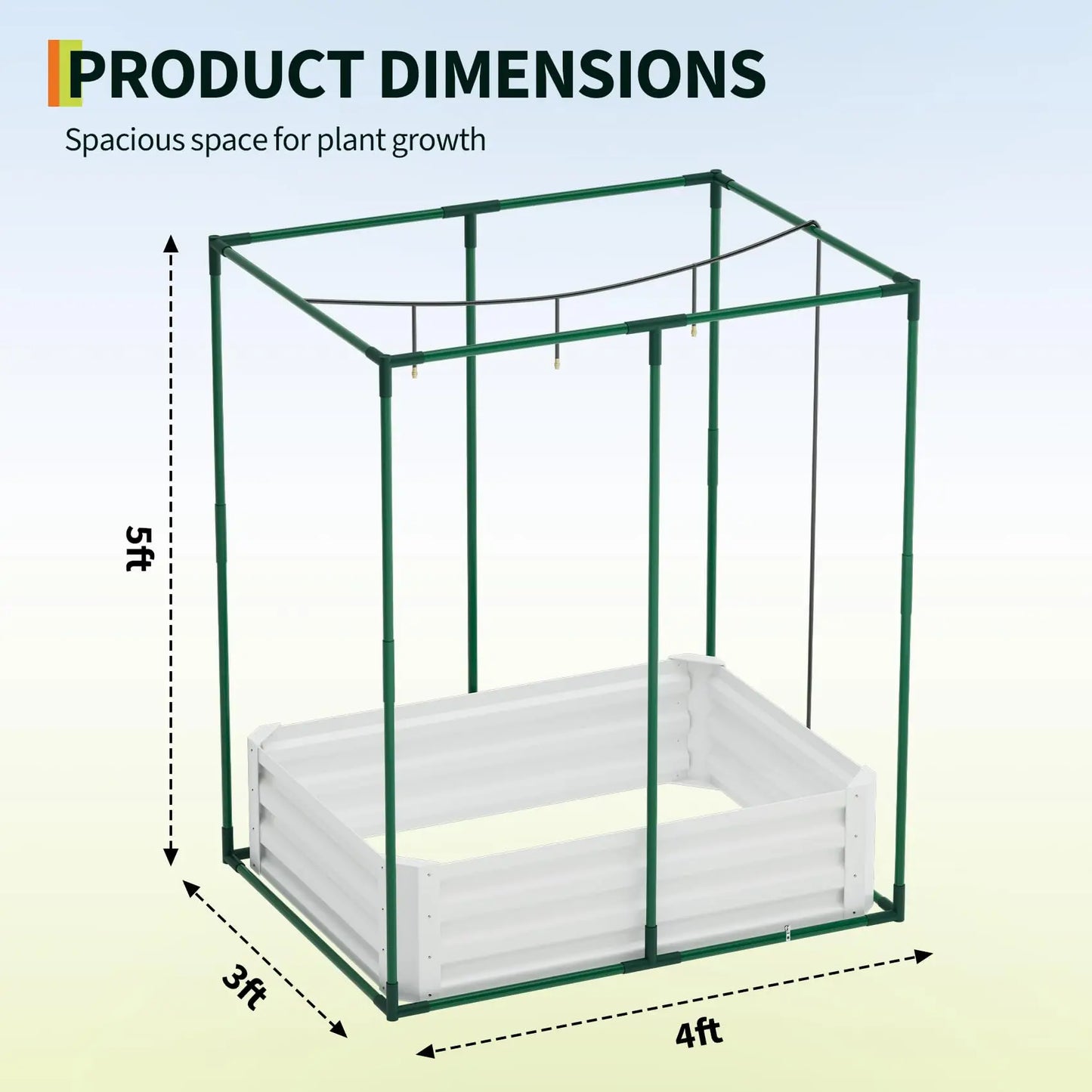 3-in-1 Raised Garden Bed 48"x36"x12" Galvanized Metal Planter Box Drip Irrigation Insect Net Shade Cloth Outdoor Vegetables