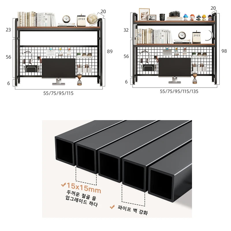 Bookshelf with Grid Desk Storage Shelf Desktop Multilayer Iron Shelf Student Computer Desk Cavity Plate Bookcase Table Rack