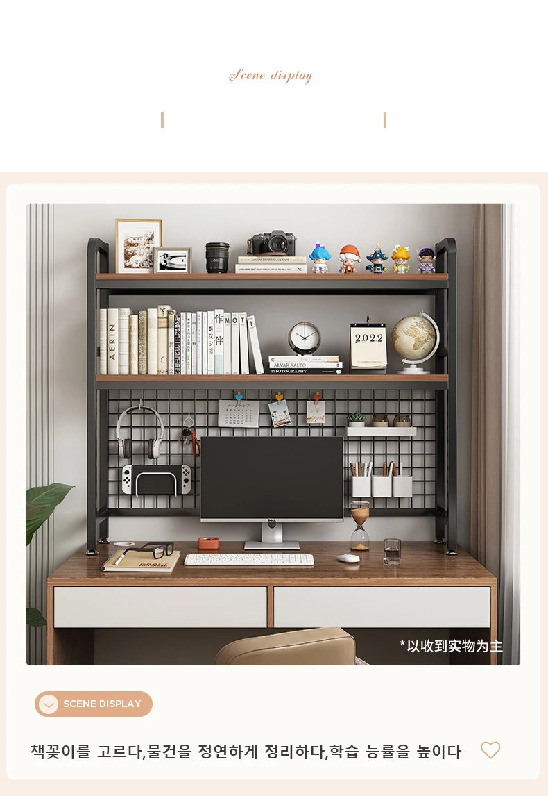 Bookshelf with Grid Desk Storage Shelf Desktop Multilayer Iron Shelf Student Computer Desk Cavity Plate Bookcase Table Rack