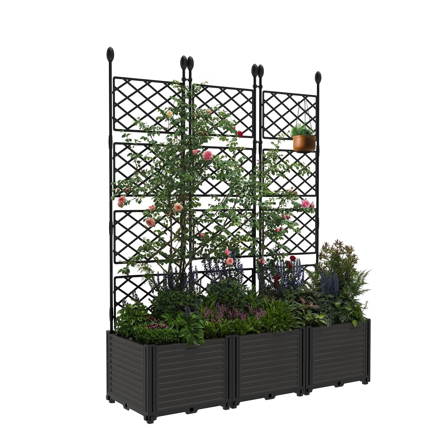 Planter Box With Trellis, 50x63In Raised Garden Bed For Climbing Plants Vines, Outdoor Planter For Vegetables Flowers Patio