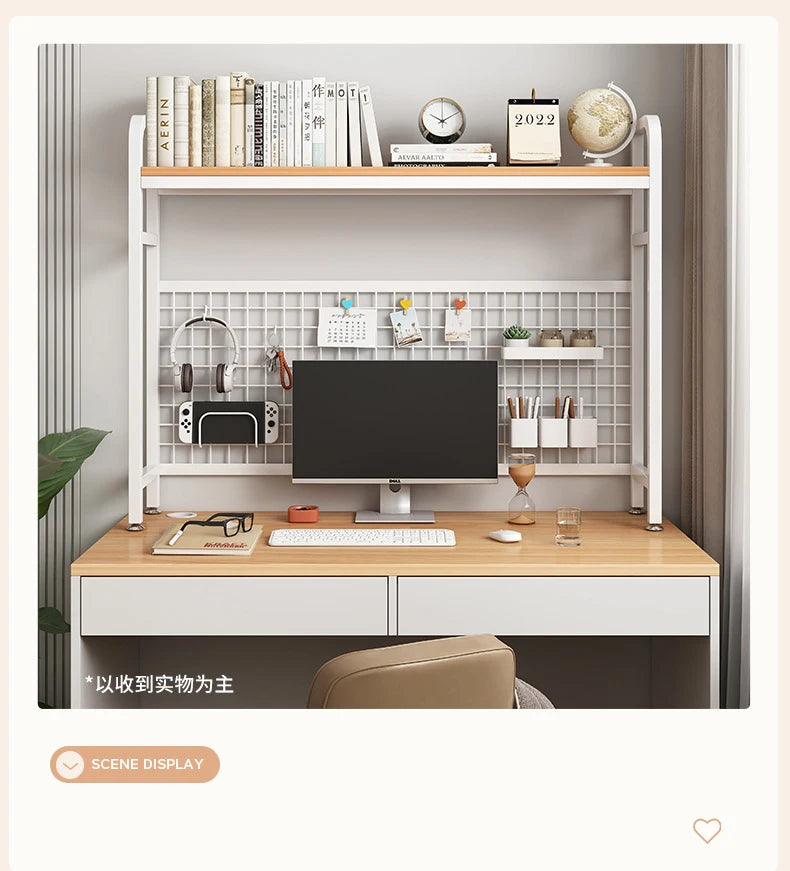 Bookshelf with Grid Desk Storage Shelf Desktop Multilayer Iron Shelf Student Computer Desk Cavity Plate Bookcase Table Rack