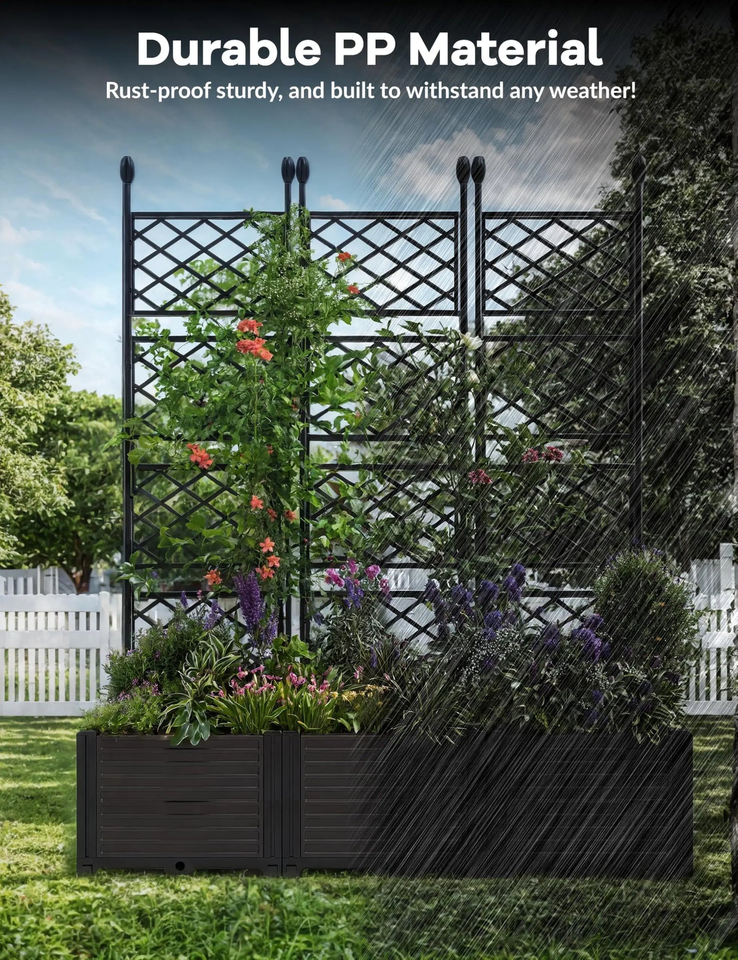 Planter Box With Trellis, 50x63In Raised Garden Bed For Climbing Plants Vines, Outdoor Planter For Vegetables Flowers Patio
