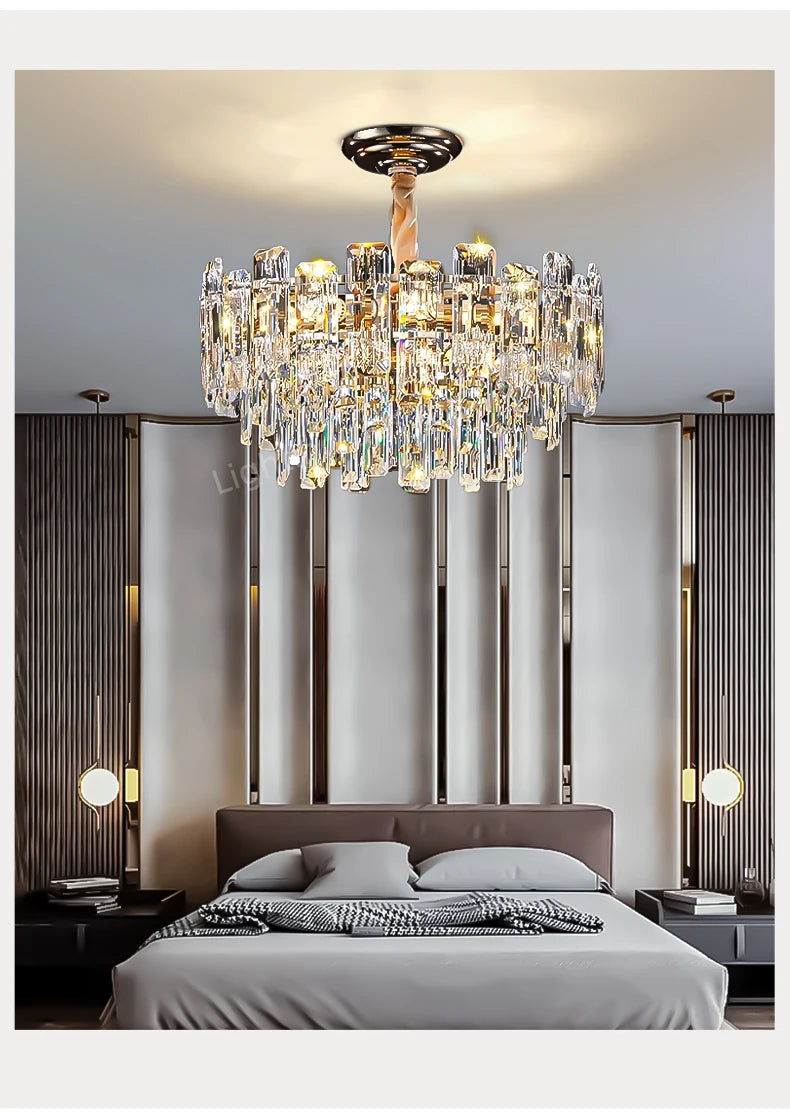 Loft Pendant Lighting Crystal Chandelier Ceiling for Dining Room Modern Led Ceiling Hanging Lamp for Living Room Villa
