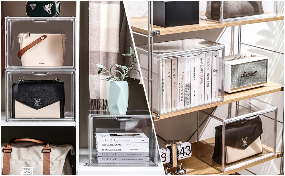 1pc/3pcs Clear Display Case Large Capacity Storage Box Acrylic Organizer Bins For Figures Blind Box Makeup Toy Showcase HangBag