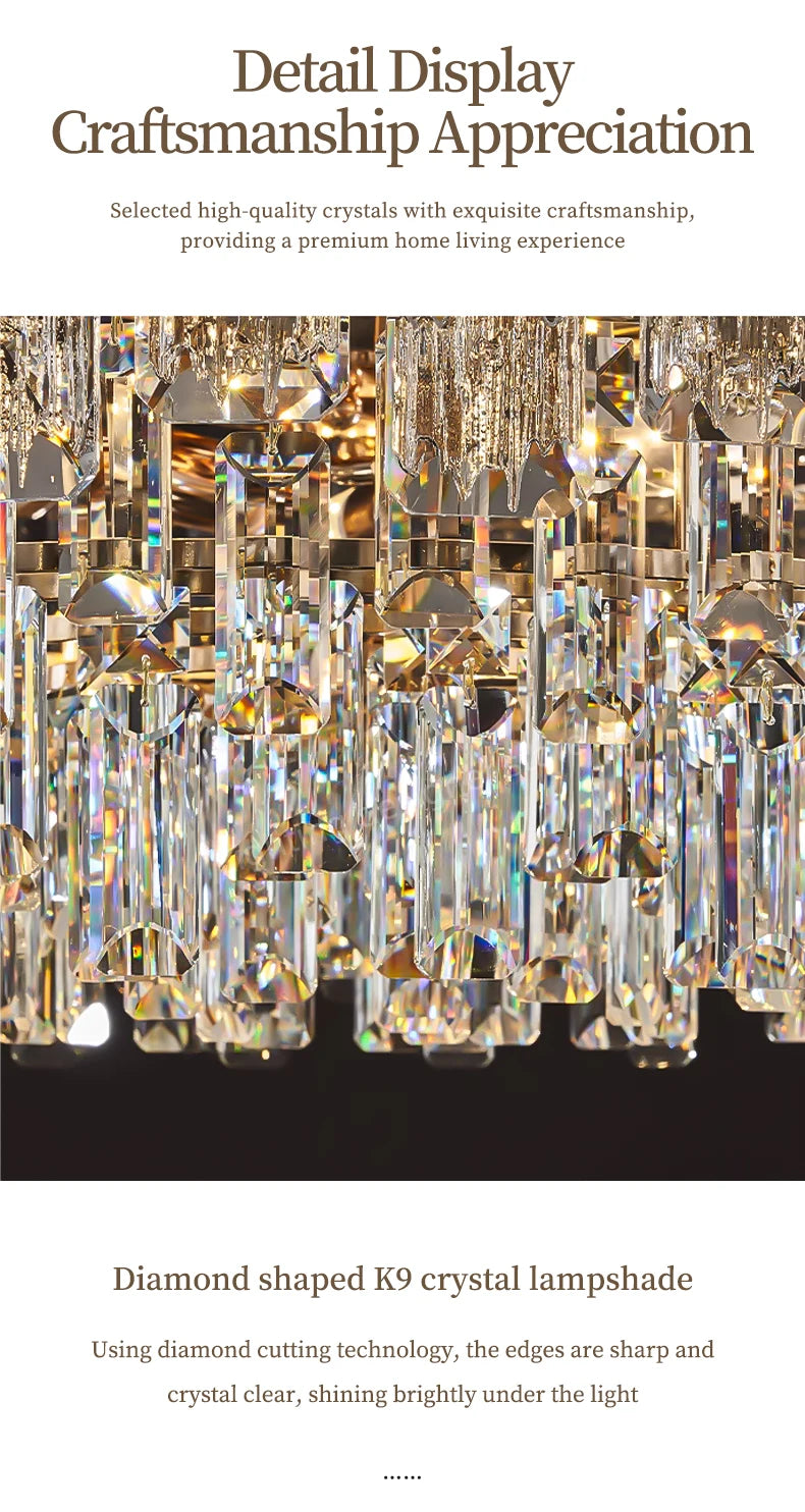 Loft Pendant Lighting Crystal Chandelier Ceiling for Dining Room Modern Led Ceiling Hanging Lamp for Living Room Villa