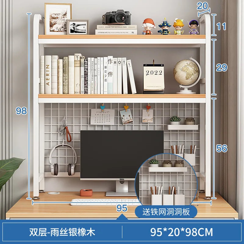 Bookshelf with Grid Desk Storage Shelf Desktop Multilayer Iron Shelf Student Computer Desk Cavity Plate Bookcase Table Rack